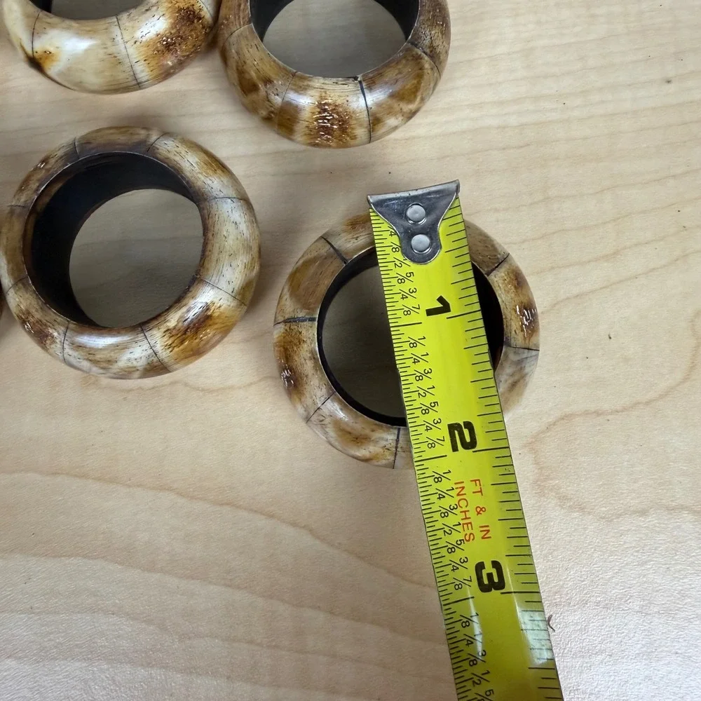 Vintage Bohemian Style Bovine Bone Round Napkin‎ Rings Set of 6 Polished